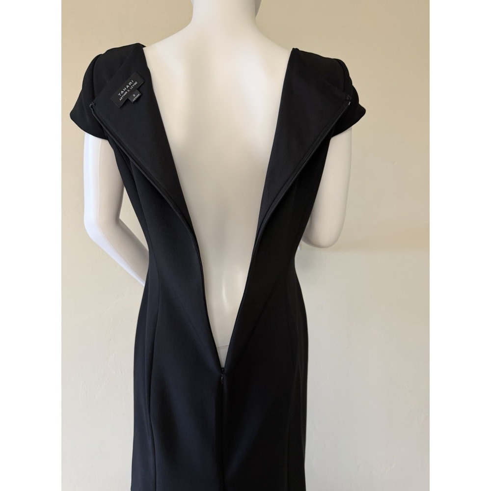 Tahari Arthur S. Levine Sheath Dress Asymmetrical Neck Pleated Black Size 8 - Picture 10 of 16